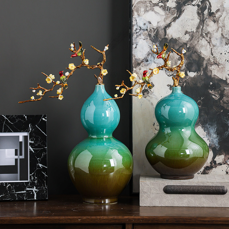 New Chinese enamel color light luxury Jingdezhen ceramic gourd feng shui decoration home furnishing new house gift decoration