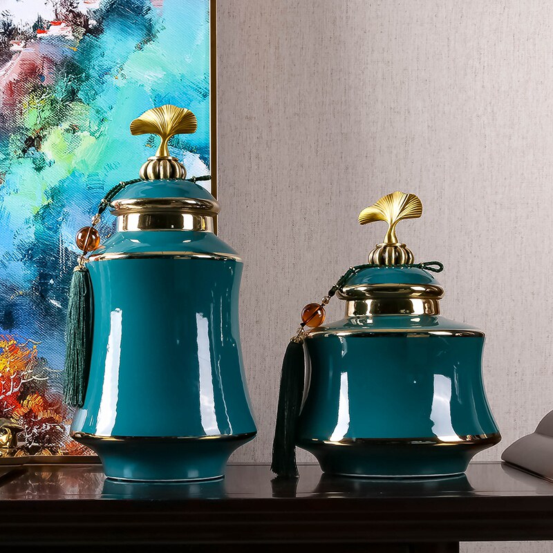 New Chinese American Light Luxury View Town Ceramic Fittings Storage Can Living Room Lobby Decoration