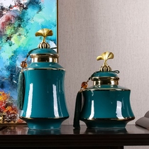 New Chinese American light luxury Jingdezhen Ceramic pendulum piece storage tank Living room Xuanguan Book room Hotel foyer decoration