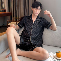 Ice silk sleepwear male summer short sleeve thin section plus fattening for overweight 200 catty men loose casual home conserved suit