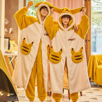 Flannel Couple Sleepwear Mens Autumn Winter Thickened Coral Suede Sleeping Robe Plus Fattening Up Overweight MM200 Catnap Dresses