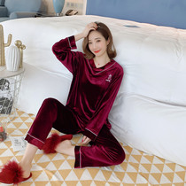 Golden Velvet Pyjamas Woman Spring Autumn Long Sleeve Han Edition Plus Fat Increase Code Fat MM200 Catty Red Home Suit Winter