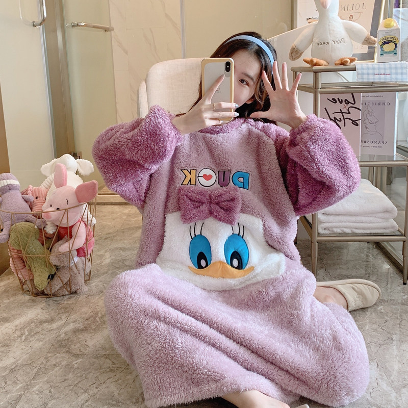 Long-sleeved nightdress women's autumn and winter flannel cartoon plus fertilizer plus size fat MM200 catties thick coral fleece pajamas women