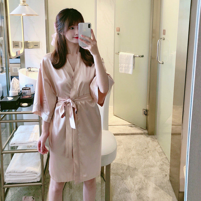 Ice silk wedding pajamas women's summer short-sleeved sexy nightgown plus fat plus size fat MM200 jin silk bathrobe