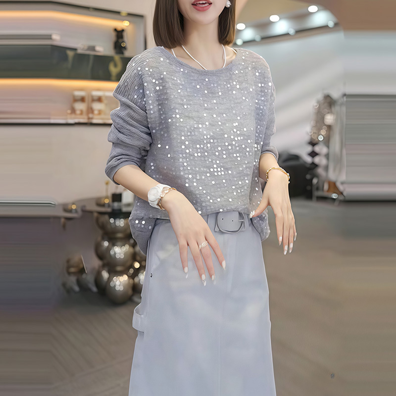 Fashionable and Sophisticated Sequined Knit Sweater for Women, Thin Long-Sleeve Loose Fit, Slimming, Age-Reducing, Versatile, Unique Top Fashionable and Sophisticated Sequined Knit Sweater for Women, Thin Long-Sleeve Loose Fit, Slimming, Age-Reducing, Versatile, Unique Top