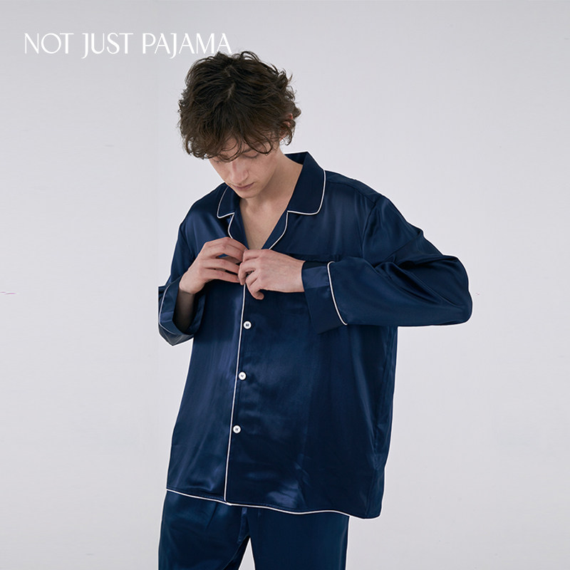 Not Just Pajama Midsummer Afternoon Series Silk Pajamas Men's Spring and Autumn Homewear 100% Mulberry Silk