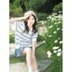 Striped polo collar top denim short skirt two-piece summer salt style petite pure and sweet outfit suit for women