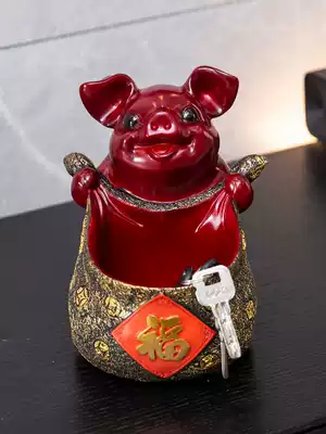 Home point beautiful new Chinese style entrance decoration creative door shoe cabinet decoration Lucky pig foyer key storage decoration
