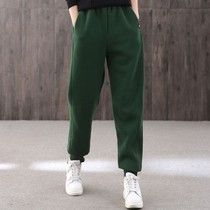 Autumn and winter 2020 plus velvet padded cotton high waist loose Harlan lace-up casual solid color Sports womens trousers