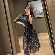 Snowspun Liandress woman Summer 2021 New butterfly knot lace collection waist temperament black crushed floral skirt over knee long dress