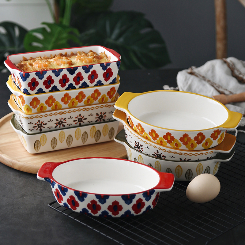 Ears rectangle plate ceramic baking oven with cheese baked FanPan with American baking utensils creative dish