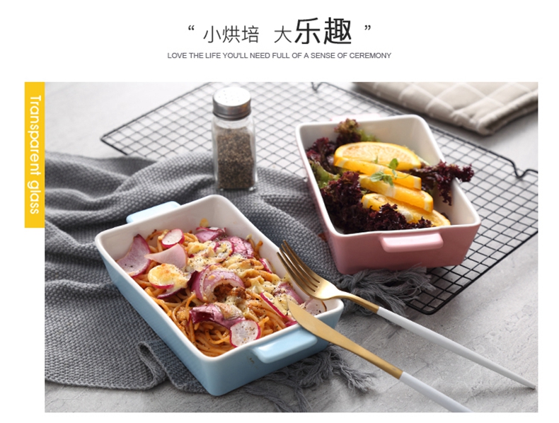 Baking series western - style grilled ceramic bowl ears pan oblong candy color pasta salad bowl dish cheese baked FanPan