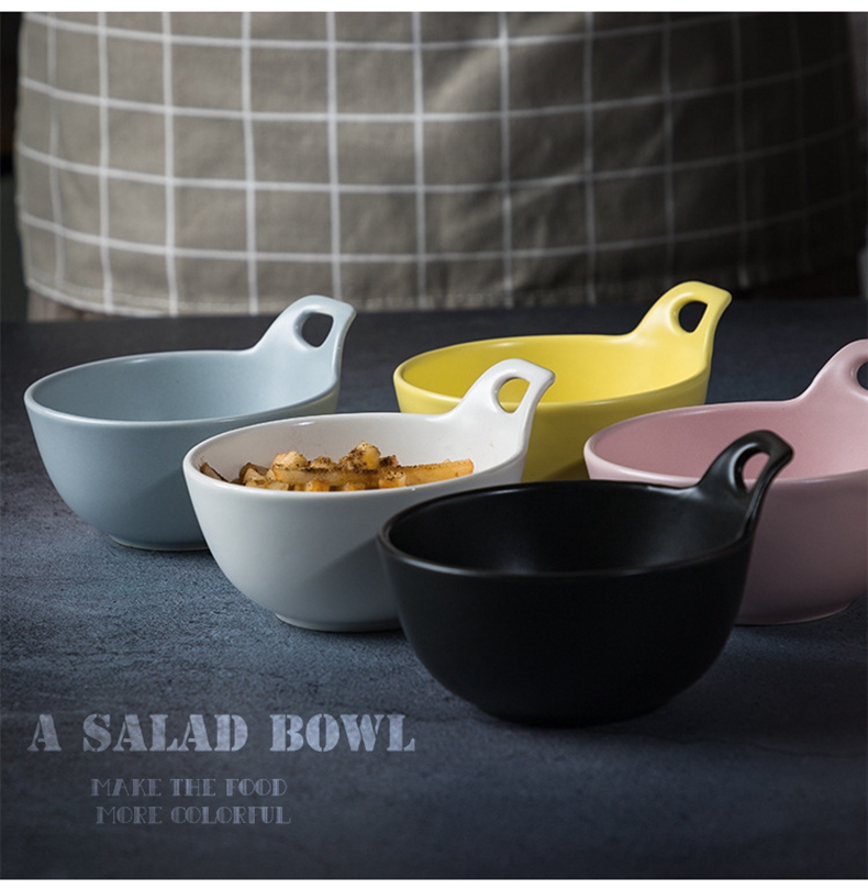 Northern wind creativity tableware ceramic bowl bowl manufacturer wholesale direct shot breakfast bowl matte enrolled fruit salad bowl only one ear