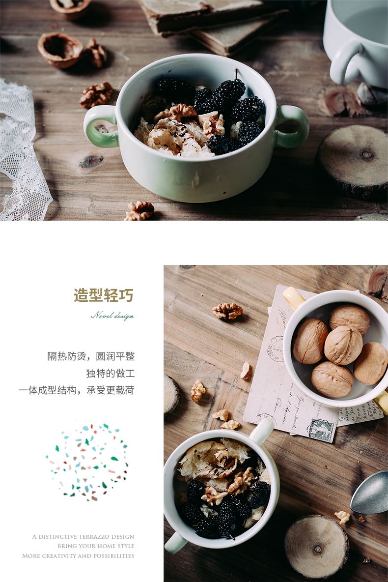 Contracted ceramic ears breakfast cereal bowl dessert bowl of soup bowl of porridge bowl of steaming roast home steamed egg bowl bowl of stew dessert bowl