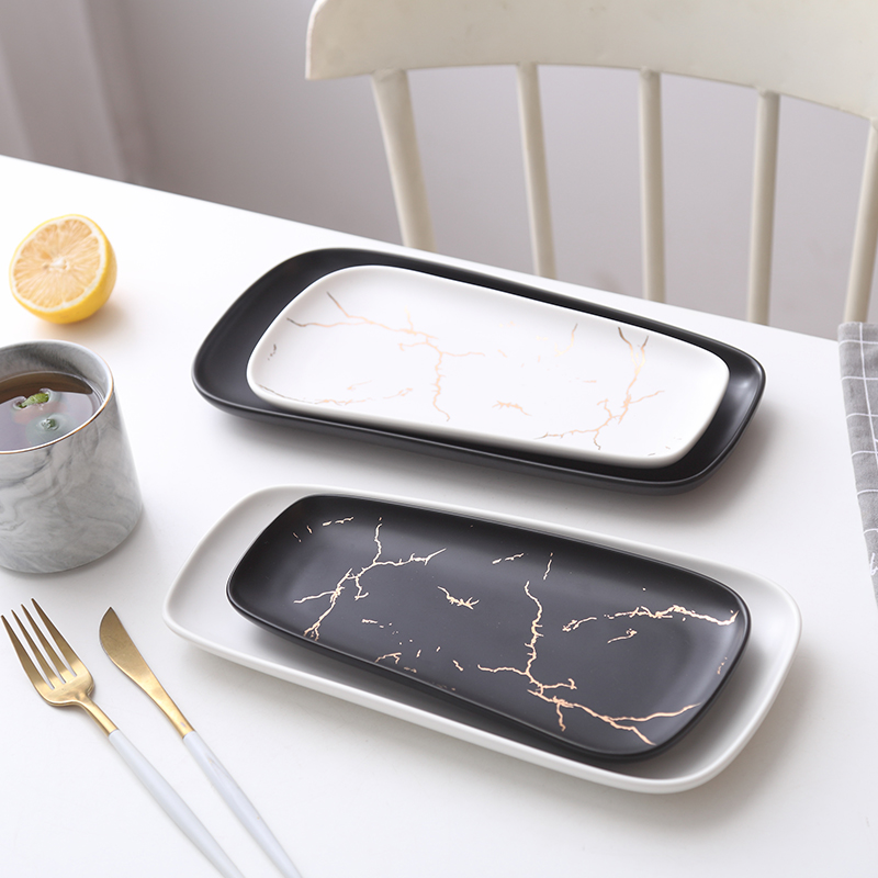 The Nordic disc marble matte enrolled gold ceramic strip plate sushi plate cold dish plate western food steak grail breakfast tray