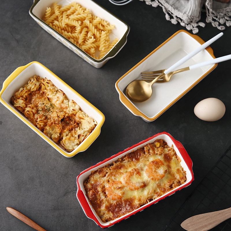 Ears rectangle plate ceramic baking oven with cheese baked FanPan with American baking utensils creative dish