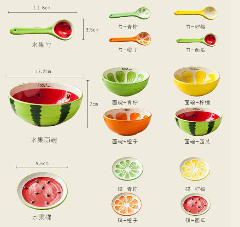 Jingdezhen cartoon creative lovely fruit watermelon salad rice bowls bowl dessert plates teaspoons of ceramic tableware suit