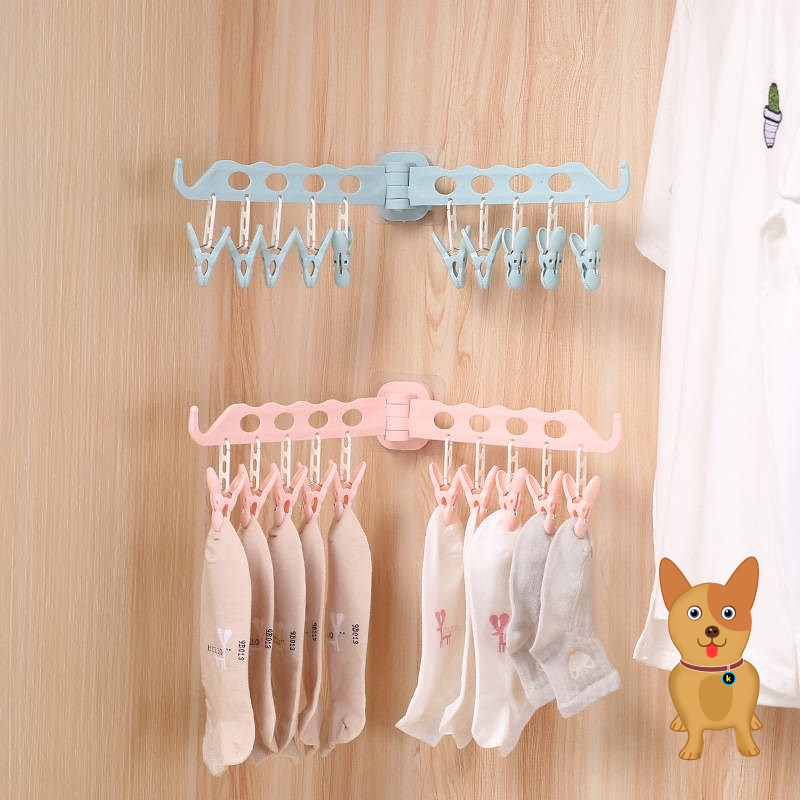 Balcony Makeup Room No-Mark Adhesive Wall-mounted Hanging Clip Socks Underwear Hanger Drying Clip Hung Rack Folding Shelf