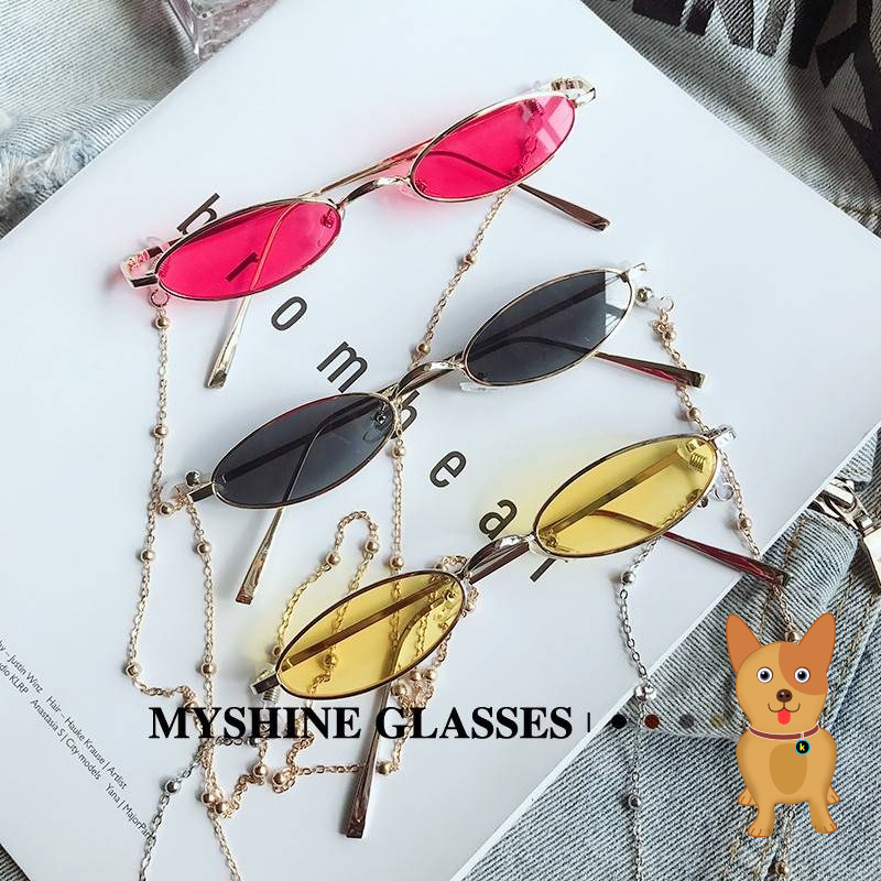  PHOTO GLASSES DECORATION MESH RED SMALL OVAL GLASSES SUPER-FIRE EYEWEAR FRAMES RED WITH CHAIN SUNGLASSES FEMALE NEMESIS RED
