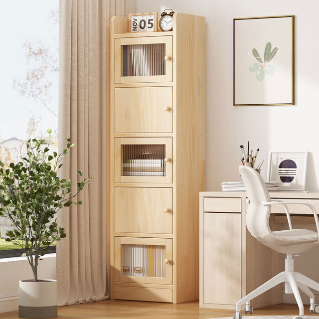 Solid Wood Bookshelf, Floor-Standing Bookcase, Integrated Storage Rack for Students and Children, Simple Storage Shelf, Wall-Mounted Cabinet, Storage Cabinet