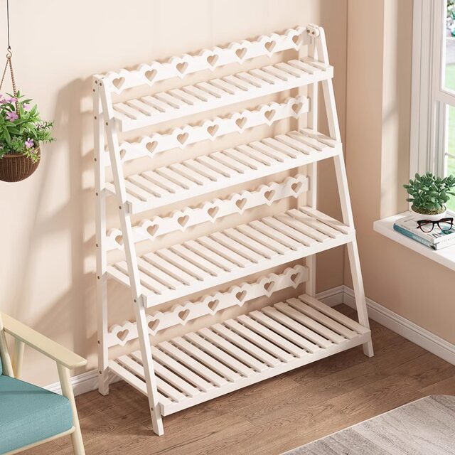 Solid Wood Flower Stand, No Installation Required, Integrated Flower Pot Stand, Foldable Multi-Layer Indoor Living Room Home Floor-Standing Storage Rack