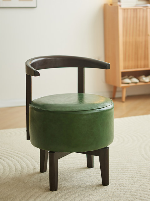 Solid Wood Rotating Stool for Children and Adults, Low Stool for Home Use, Solid Wood Living Room Sofa Bench, Round Stool Chair with Backrest