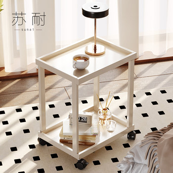 Small Side Table for Sofa, Movable Side Table, Cream Style, Living Room, Home Use, Simple, Does Not Take up Space, Wheeled Cart