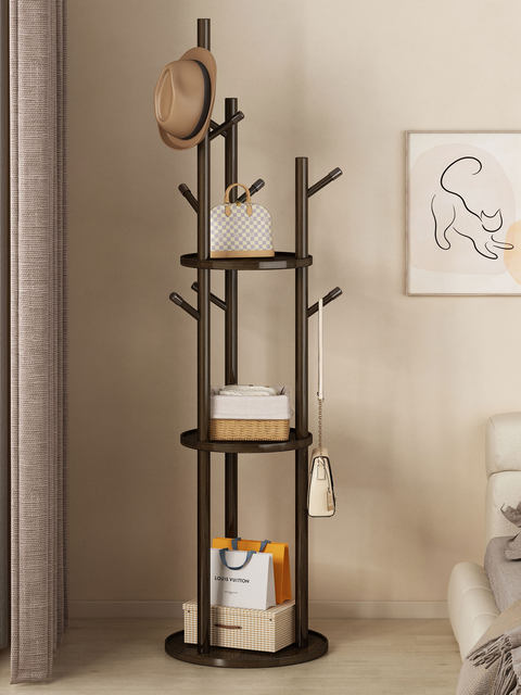 Solid Wood Rotating Coat Rack, Integrated Bedside Standing Clothes Rack, Living Room Floor-Standing Clothes Rack, Bedroom Household Storage Rack