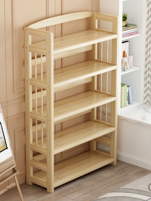 All Solid Wood Bookshelf Floor-Standing Storage Rack Bookcase Home Integrated Office Wall-Mounted Vertical Pine Storage Cabinet