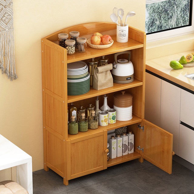 Kitchen Storage Rack Floor-Standing Solid Wood Microwave Oven Household Multifunctional Storage Cabinet Organizer Shelf Sideboard