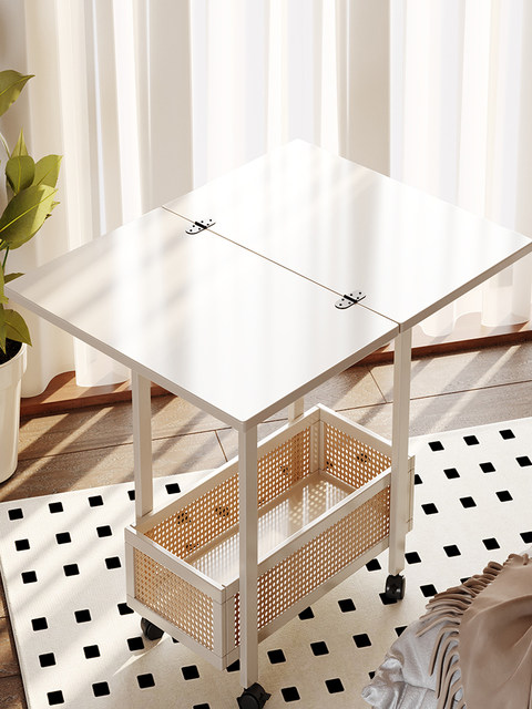 Movable Side Table, Folding Coffee Table, Living Room Sofa Side Cabinet, Household Small Table, Vintage Style Solid Wood Small Apartment Trolley