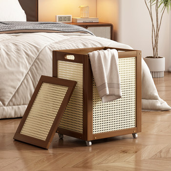 Vintage-Style High-Appearance Dirty Laundry Basket with Wheels, Multifunctional Large-Capacity Household Storage Basket, Toy Storage Bin