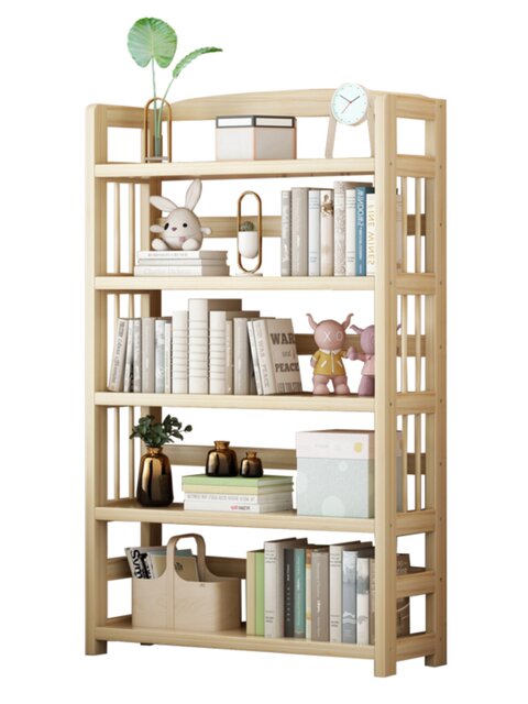 All Solid Wood Bookshelf Floor-Standing Storage Rack Bookcase Home Integrated Office Wall-Mounted Vertical Pine Storage Cabinet