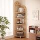 Corner Bookshelf, Floor-Standing Multi-Layer Bookcase, Retro Rattan Corner Cabinet, Living Room Wall-Mounted Storage Rack