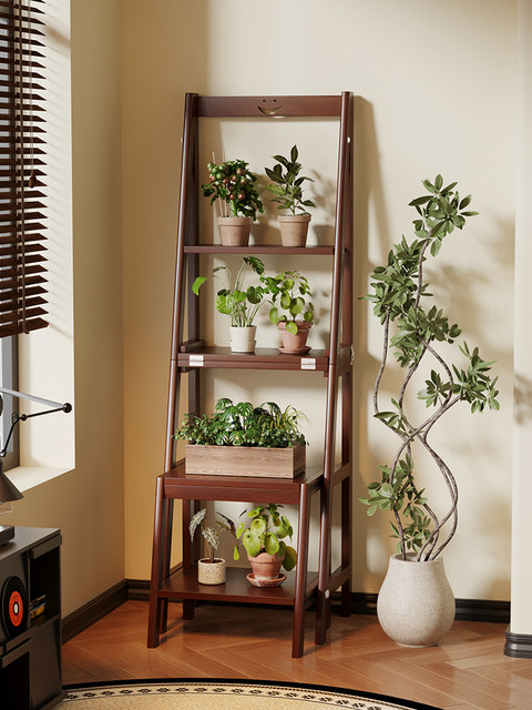 All-Natural Bamboo Floor-Standing Flower Stand, Multi-Layer Ladder-Style Storage Rack, Indoor Living Room Decorative Storage Rack, Balcony Plant Stand