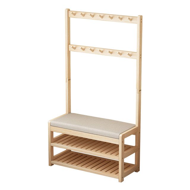 Solid Wood Shoe-Changing Bench with Coat Rack, Multifunctional Entryway Shoe Rack, Floor-Standing Bench with Coat Rack, Clothes Hanger