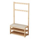 Solid Wood Shoe-Changing Bench with Coat Rack, Multifunctional Entryway Shoe Rack, Floor-Standing Bench with Coat Rack, Clothes Hanger