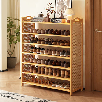 Simple Multi-Layer Shoe Rack at the Entrance, Made of Solid Wood and Bamboo, Dust-Proof, Suitable for Dormitories and Home Use, Large Capacity, Shoe Cabinet Without Doors