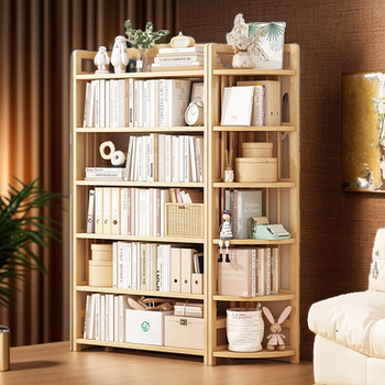 Solid Wood Bookshelf, Household Floor-Standing Storage Rack, Classroom Dormitory Simple Corner Shelf, Corner Rack, Wall-Mounted Integrated Model