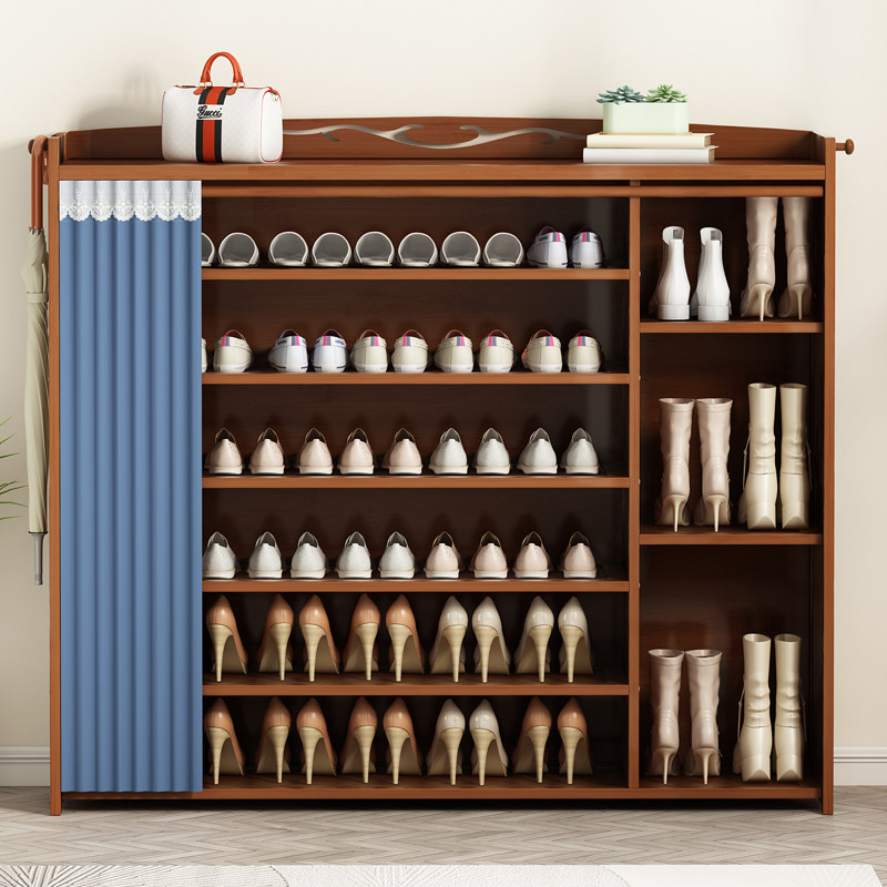 Shoe rack Sub-simple home-looking Nangzhu No door containing shoe rack multilayer anti-dust solid wood cloth art doorway shelf