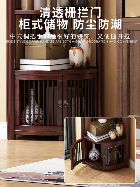 New Chinese-Style Solid Wood Corner Shelf for Home Use, Simple Antique Light Luxury Corner Cabinet with Doors, Attractive Corner Storage Rack