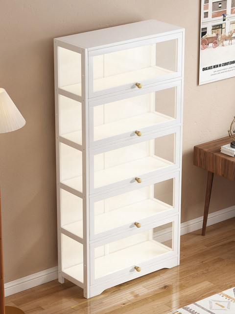 Integrated Bay Window Bookshelf with Glass Door Display Cabinet, Floor-Standing Storage Cabinet, Office Grid Cabinet