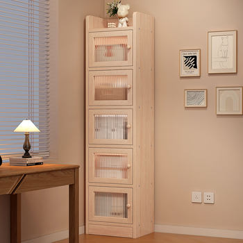 Integrated Bookshelf, Pine Solid Wood Bookcase, Narrow Cabinet, Large Capacity, Space-Saving Storage Cabinet, Economical Type