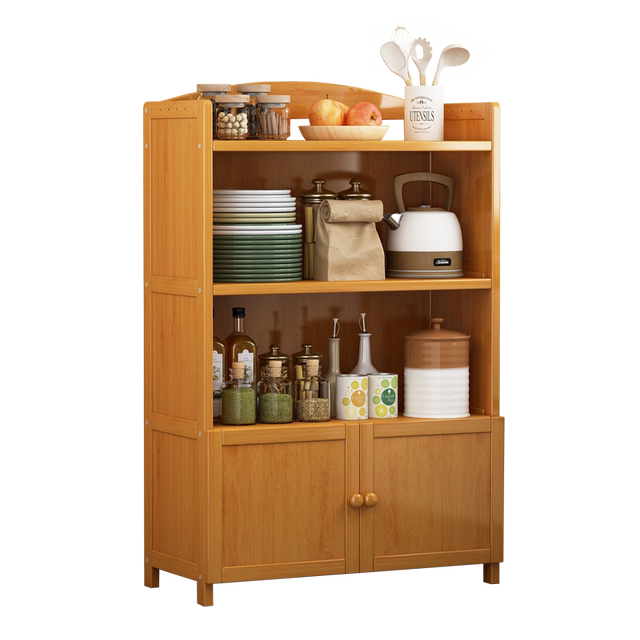 Kitchen Storage Rack Floor-Standing Solid Wood Microwave Oven Household Multifunctional Storage Cabinet Organizer Shelf Sideboard