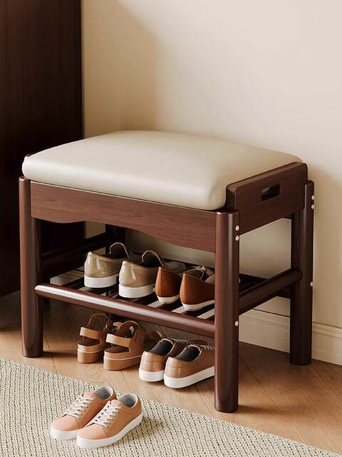 Natural Wood Color Shoe Bench for Entryway, Can Be Used as a Seating Bench, Trendy Solid Wood Shoe Rack for Entryway, Guesthouse, Cloakroom, with a High-End Feel