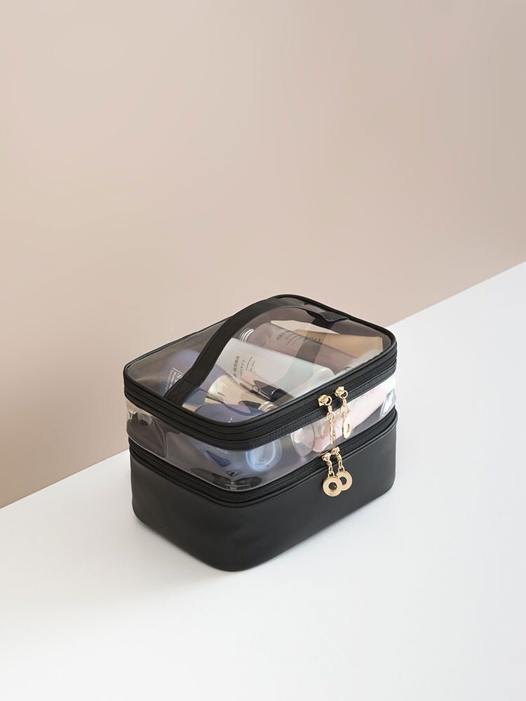 Japan gp makeup bag female portable large capacity super high-sense travel double deck toiletries to collect bags