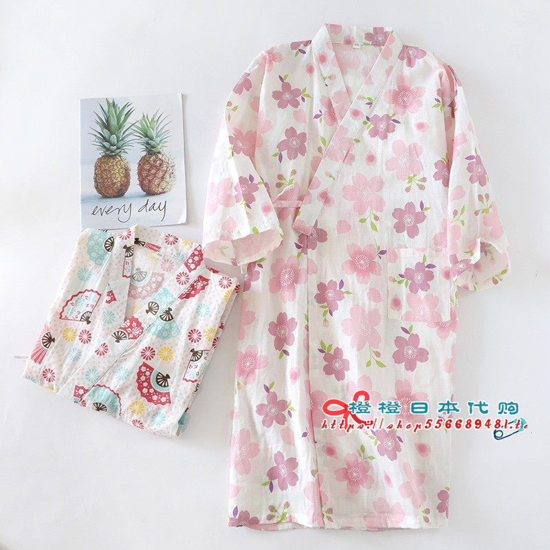 Japanese kimono pajamas women's pure cotton cotton cloth pyjamas and wind cherry blossoming bathrobe sweat steamed home with thin bath clothes