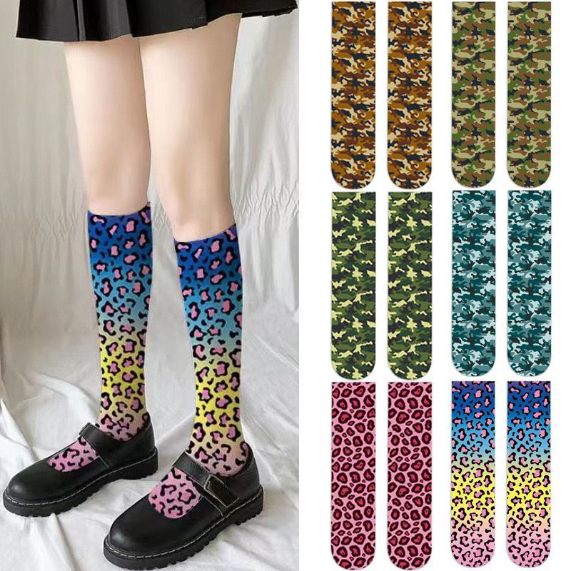 New Cross-Border Leopard Print Calf Socks, Printed Stockings, 3D Mid-Calf Socks, Elastic Niche Camouflage Long Socks, Versatile Snake Print