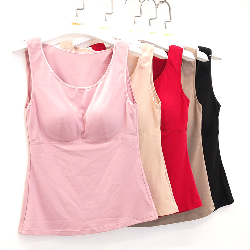 Zifacial insulation cup 7006 free of wearing bra warm vest female beauty body grinding plush with cup autumn and winter hit bottom slob clothes-Taobao