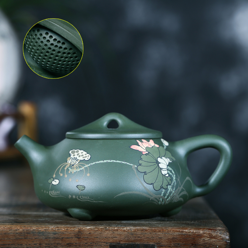 Yixing authentic undressed ore green mud stone gourd ladle pot of 270 ml of the republic of China are it by hand